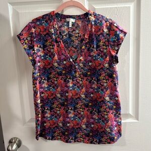 Joie Silk Floral Multi Black Red Blue Purple Top Blouse M Medium